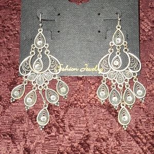 Premier Designs Silver Metal & CZ chandelier earr